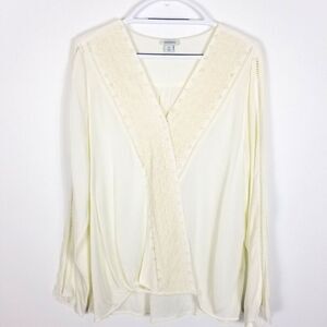 Sundance Women Susana top Size XL Cream Lace Embroidered Crochet Boho Wrap Front